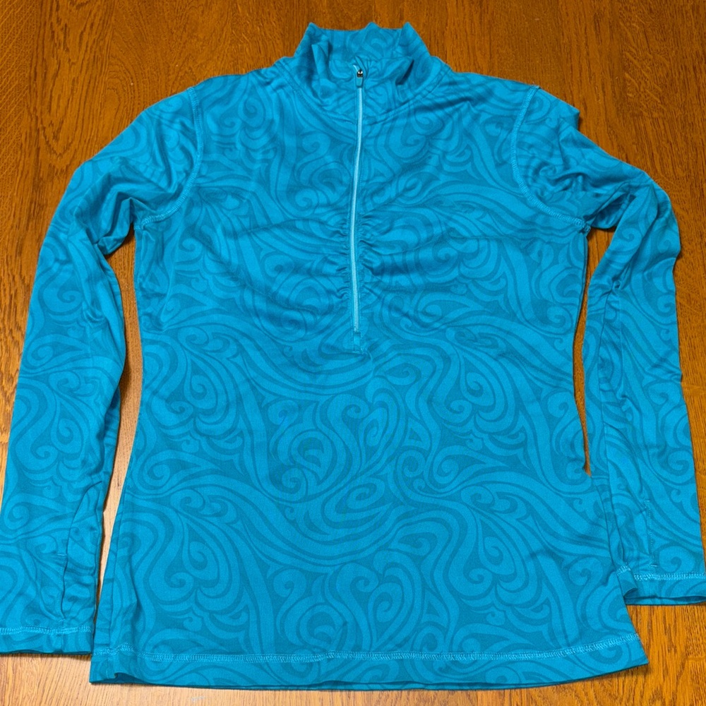 Athleta small Teal Patterned Zip-Up Top